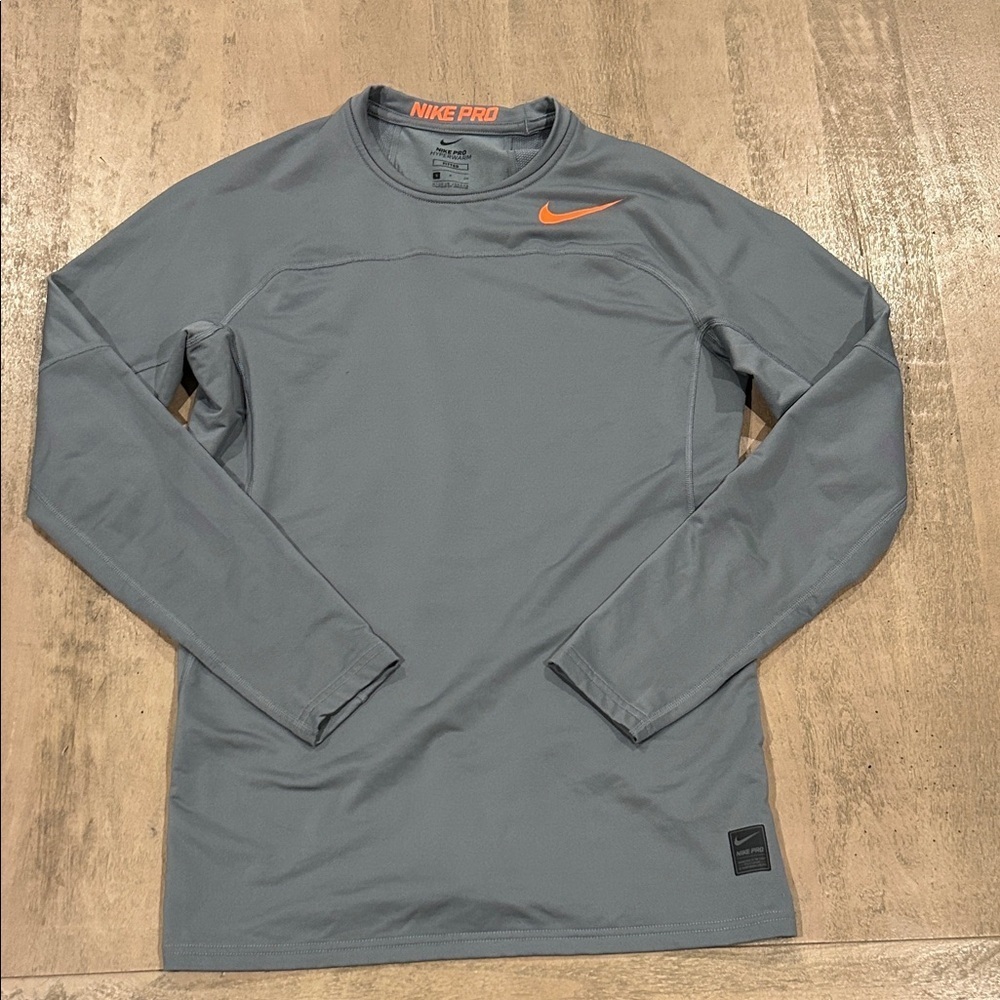 Nike Gray Long Sleeve with Orange Swoosh, hyper warm